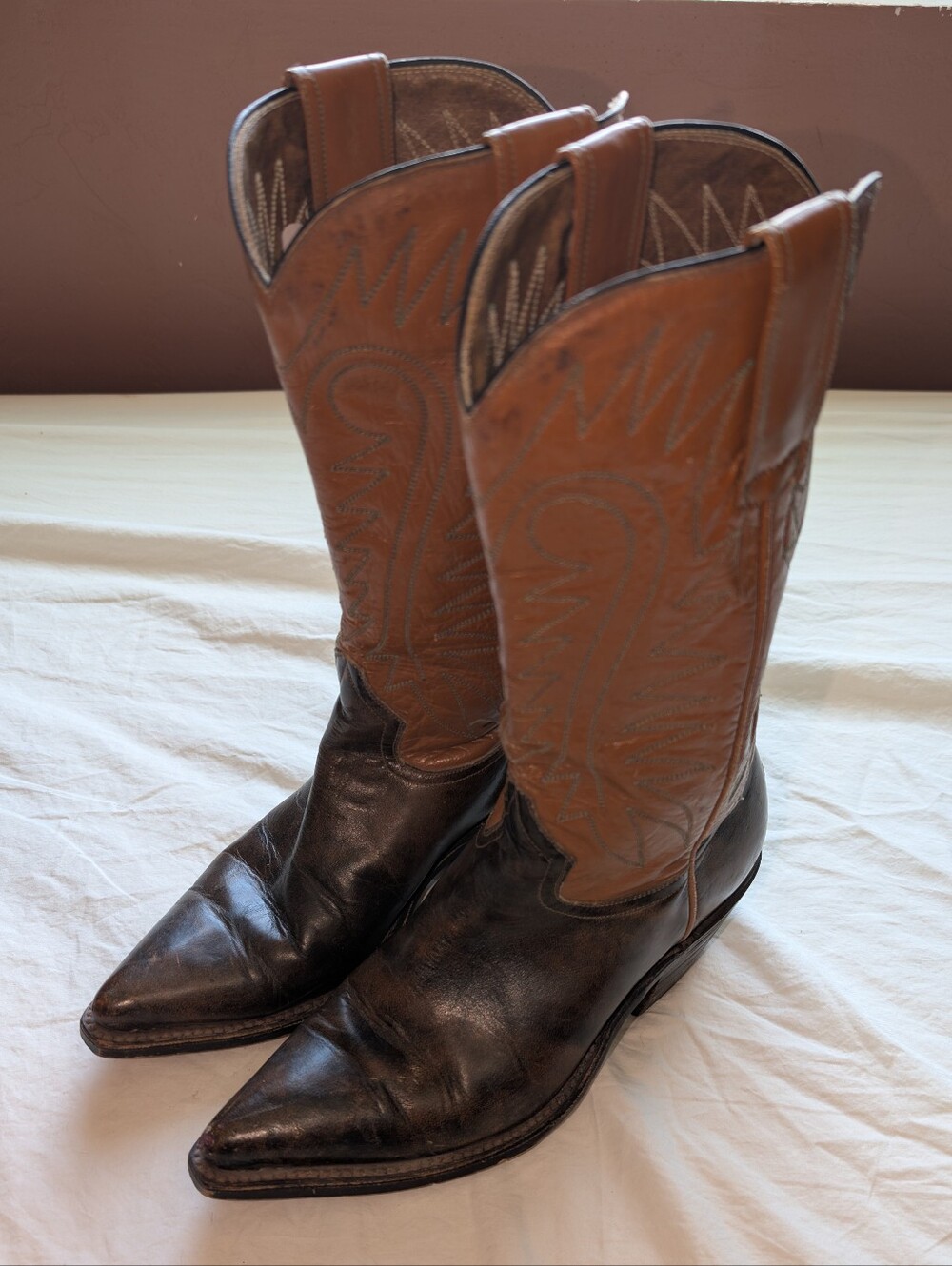 Vintage Jaca Botas Leather Two-Tone Cowboy Boots Brown/Tan